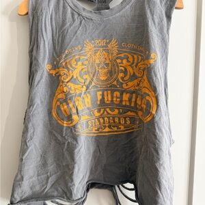 Gray and Orange Graphic Crop Top